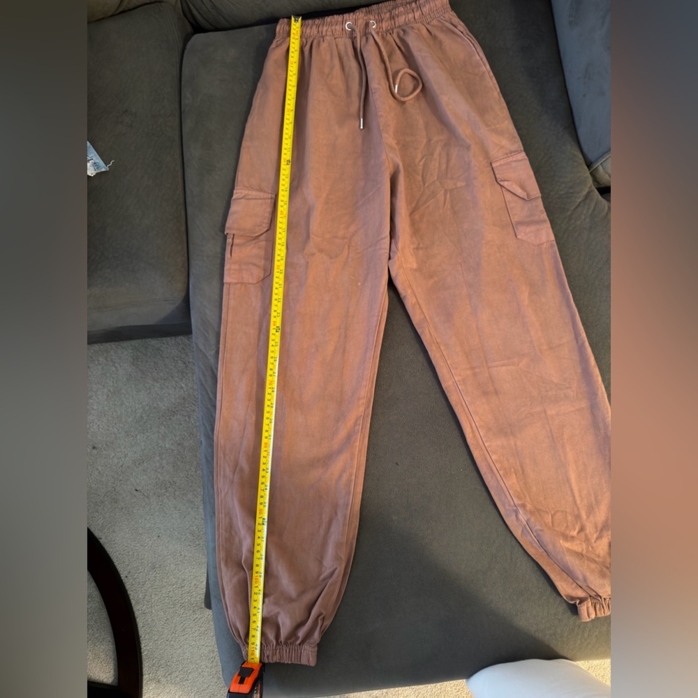 Prettylittlething Chocolate Brown Cargo Jogger Pants Size M High Waisted View 5